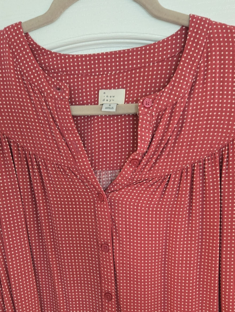 a new day Coral Pink Dot Button-Down Top